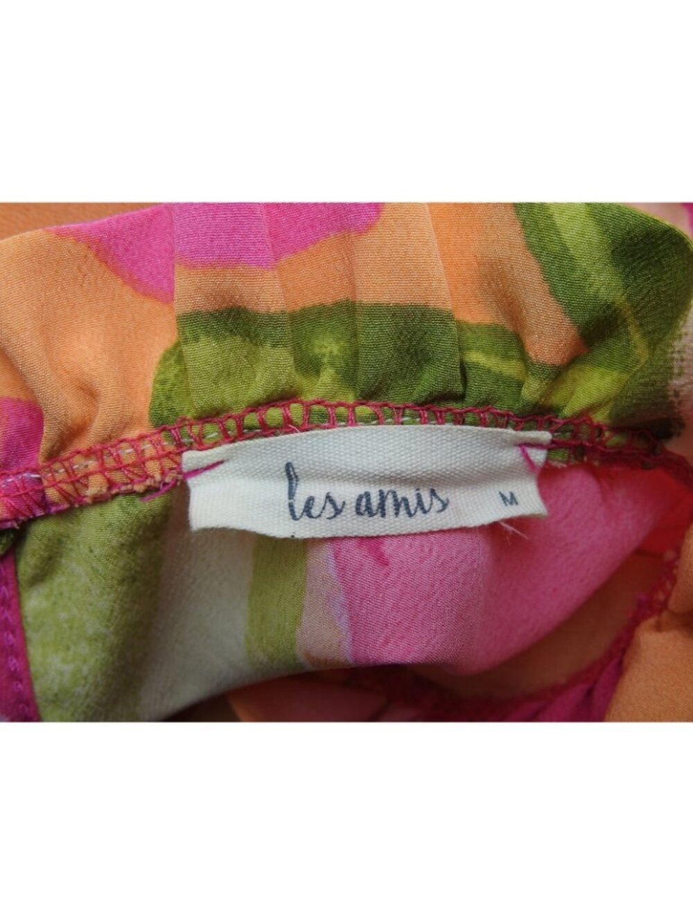 Les Amis Floral Blouse Medium Orange Pink Puff Sleeve Smocked Ruffle Top - Picture 3 of 10